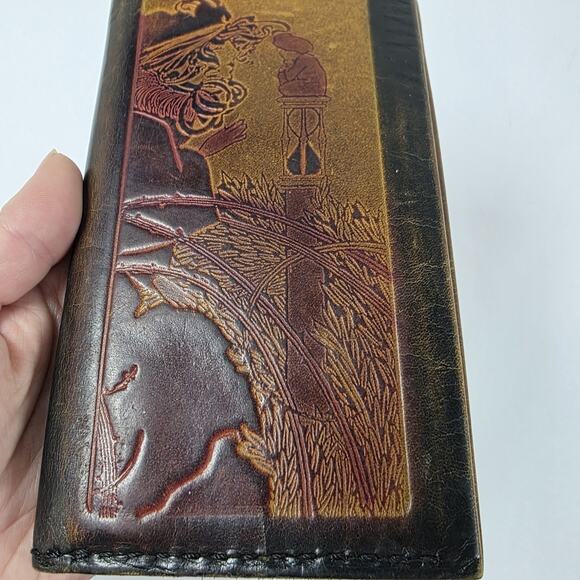 Tooled Embossed Leather Wallet Bi-Fold Checkbook Long Vintage Heritage - Picture 10 of 13